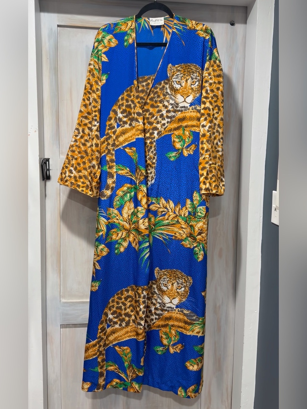 Vintage Mary McFadden Royal Blue and Gold Leopard Print Robe